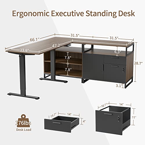 66 Inch L Shaped Standing Desk with Drawers & Shelves, view 4