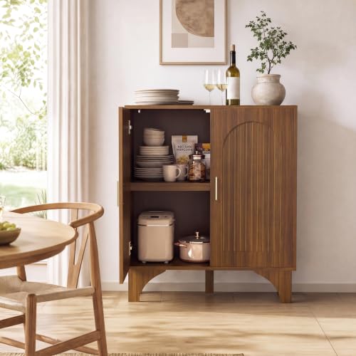 Mid Century Modern Buffet Cabinet Arched Doors Walnut Storage Sideboard, view 8