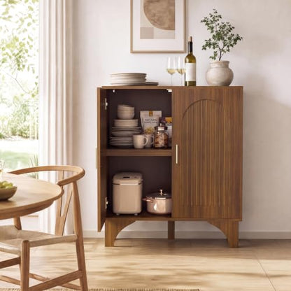 Mid Century Modern Buffet Cabinet Arched Doors Walnut Storage Sideboard, view 8