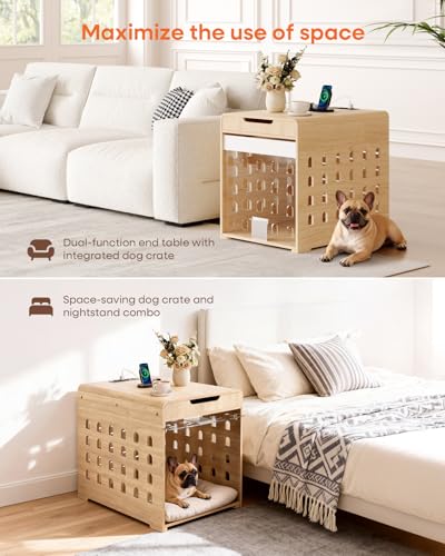 Upgraded Modern Dog Crate Furniture with Charging Station Medium Kennel Indoor, view 4