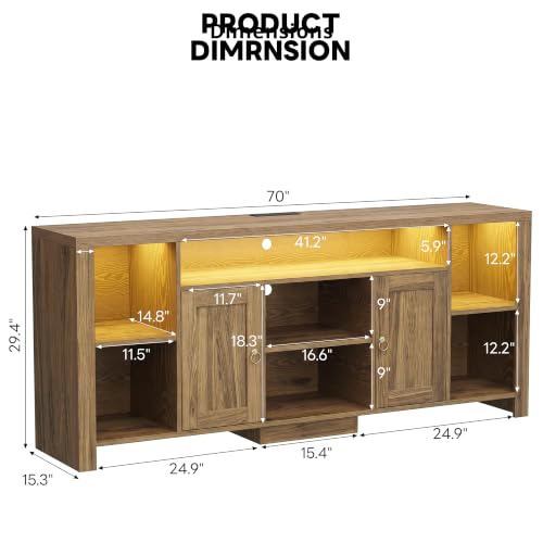 70" TV Stand for TVs up to 80", LED Entertainment Center, Oak Brown, view 3