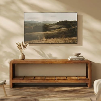 59.06" TV Stand for 55/60/65-Inch TVs, Farmhouse Media TV Console with Storage Shelf, Long Entertainment Center Television Stand for Living Room, Bedroom, Walnut Brown