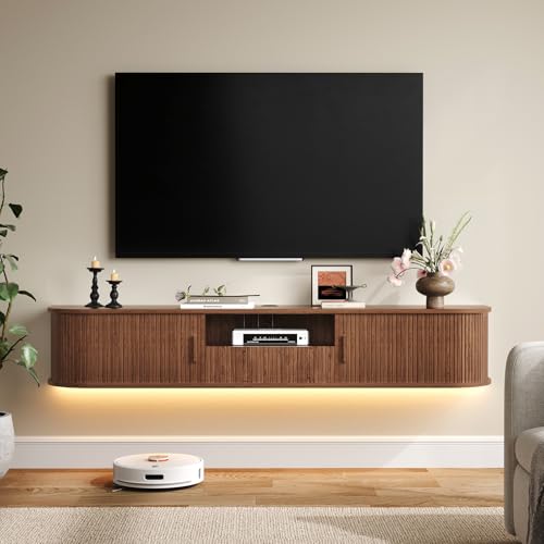 70" Floating TV Stand with Drawer for TVs up to 80", Walnut, view 2