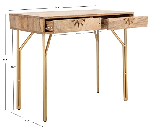 SAFAVIEH Home Lily Natural Cane and Brass 2-Drawer 30-inch Home Office Desk