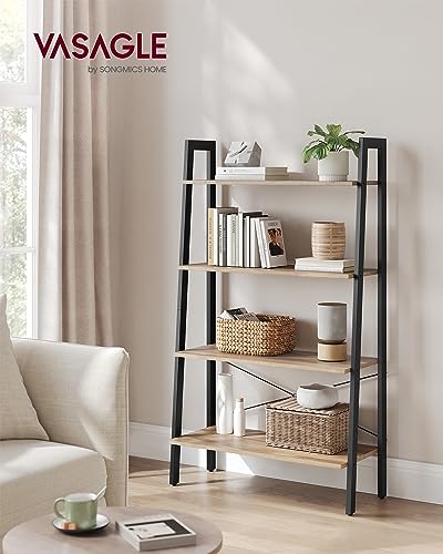 VASAGLE BARNET Collection - Ladder Shelf, Bookshelf, Storage Rack, Modern Bookcase for Living Room Home Office Kitchen, Steel Frame, 4-Tier, 31.5-Inch Wide, Camel Brown and Ink Black ULLS144B50