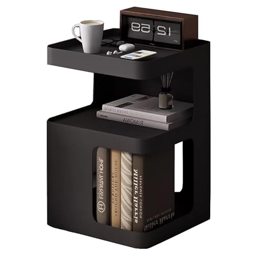 Black Side Table,Modern end Table for Sofa & Couch,3-Tier Metal nightstand,Small Bedside Table with Storage for Bedroom,Living Room,Small Space.No Assembly Required