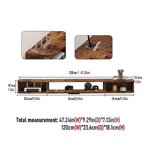 Floating TV Unit, 47'' Wall Mounted TV Cabinet, Floating Shelves with Door, view 3