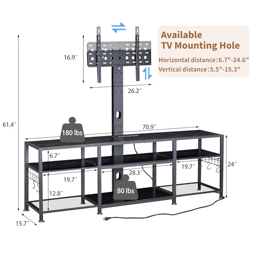 TV Stand with Mount and Power Outlet, Height Adjustable Entertainment Center with Storage Shelves for 55/65/70/75/80 inches Televisions, Console Table for Living Room, Bedroom, Matte Black
