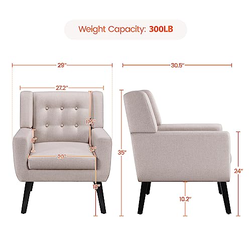 Yaheetech Accent Chairs Set of 2, Living Room Chairs Set, Beige Sofa Chairs, Linen Fabric Reading Chair, Modern Accent Chair for Bedroom Office Reading Nook, Beige