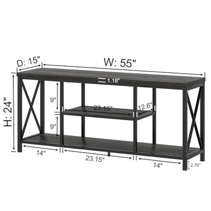 Modern TV Stand for TV up to 65 Inch, Rustic Wood Entertainment Center with Storage Shelves, Industrial Media TV Console and TV Table for Living Room Bedroom, 55 Inch Dark Gray