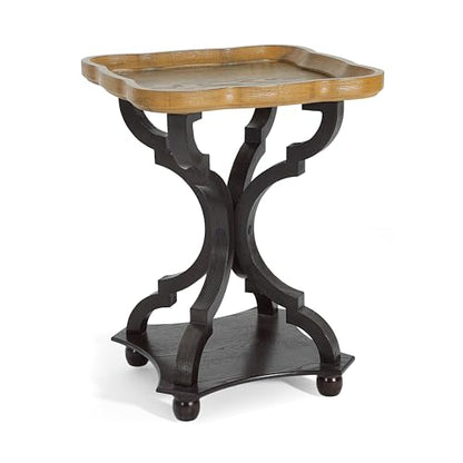 Black and natural hourglass small end table with lipped top, view 8