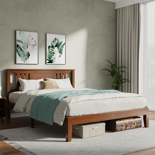 Wood Bed Frame, Queen Size Platform Bed Frame with Headboard, view 7