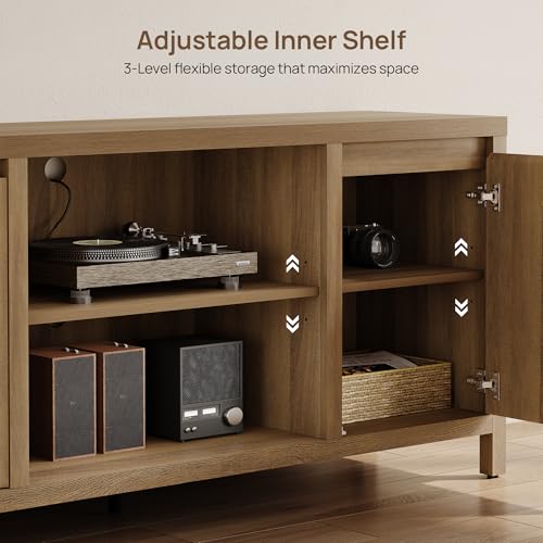 Fluted TV Stand for 55 65 inch TV, Wood TV Consoles for Living Room, view 7