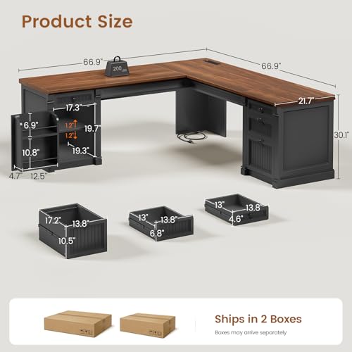 L Shaped Office Desk with 4 Drawers Storage, 67"x67" Executive Desk, view 3