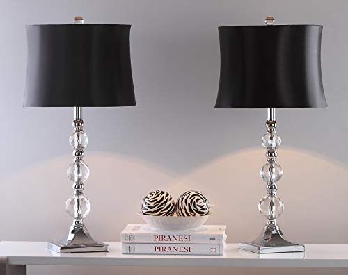 SAFAVIEH Lighting Collection Maeve Modern Crystal Ball/ Black Shade 28-inch Bedroom Living Room Home Office Desk Nightstand Table Lamp Set of 2 (LED Bulbs Included)