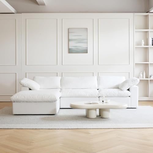120" L Shape Cloud Modular Couches for Living Room, Modern Convertible Sectional Sofa Couch, Couch Cushion Covers Removable, Sectional Sofas for Party Bedroom Apartment (White)