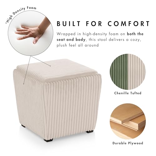 Lennox Modern Chenille 17-inch Square Storage Ottoman with Reversible Tray Top, Upholstered Footstool for Living Room, Bedroom, Entryway, Beige Pink