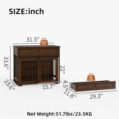 31.5'' Dog Crate Furniture,Dog Kennel for Small/Medium Dogs,Walnut, view 3