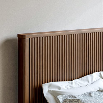 Fluted Walnut King Bed Frame with 51'' Headboard & Storage Bench, view 5