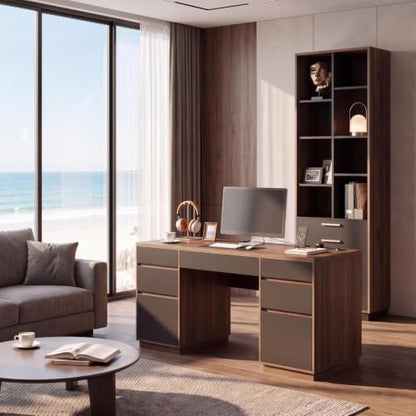 63'' Wood Executive Desk with 7 Drawers, Tall Bookcase, 8 Storage Cubes, view 5