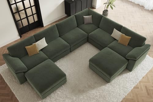 Oversized L Shaped Sectional Modular Sofa,Large U Shaped Sectional Couch Wide Deep Seat Modular Cloud Couch Green Removable Washable