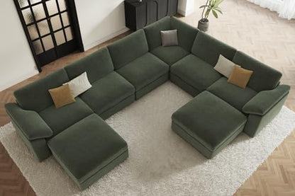 Oversized L Shaped Sectional Modular Sofa,Large U Shaped Sectional Couch Wide Deep Seat Modular Cloud Couch Green Removable Washable