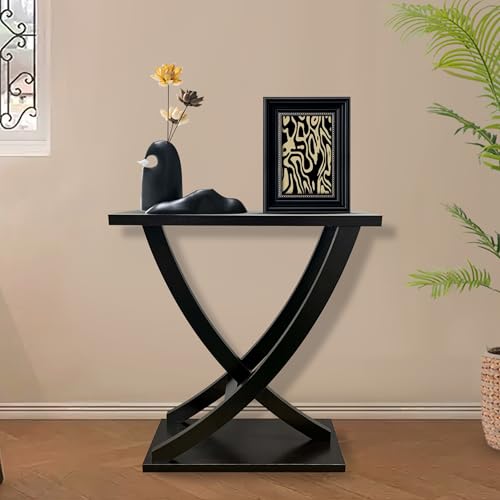 31" Small Console Table, Rustic Entryway Table with Curved Intersecting Legs, Wood Narrow Accent Sofa Table for Hallway, Entrance, Living Room, Small Space, Espresso