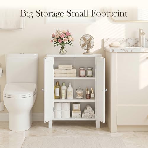 Modern Bathroom Floor Storage Cabinet with Adjustable Shelf and Double Door Rust Proof, Living Room Modern Home Furniture Storage Organizer Cabinet