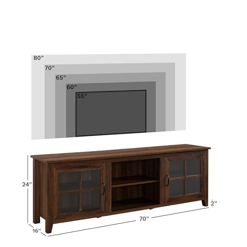 Portsmouth Classic 2 Glass Door TV Stand for TVs up to 80 Inches, 70 Inch, Dark Walnut