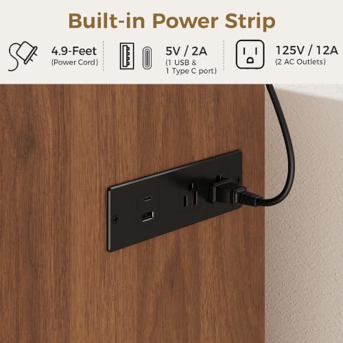 Record Player Stand with Power Outlets, Vinyl Storage Cabinet,Brown, view 4