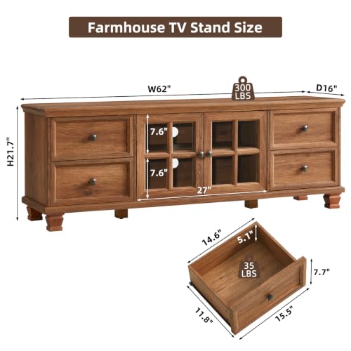 Farmhouse TV Stands for Living Room, Brown, view 3