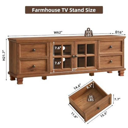 Farmhouse TV Stands for Living Room, Brown, view 3
