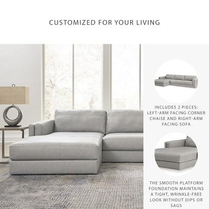 Signature Design by Ashley Amiata Sectional Couch, Sag-Resistant Platform Foundation, Combination of Leather and Faux Leather for Living Rooms, 137-Inch L-Shaped Sofa with Chaise, Glacier Gray