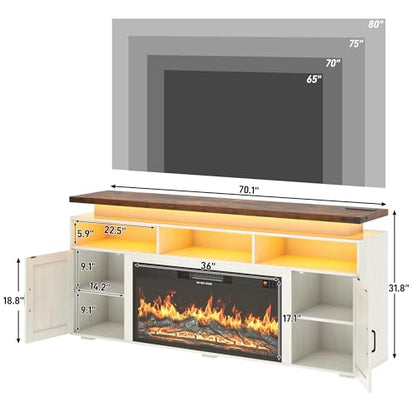 Farmhouse Fireplace TV Stand w/Power Outlet for 75/80 Inch TV, view 3