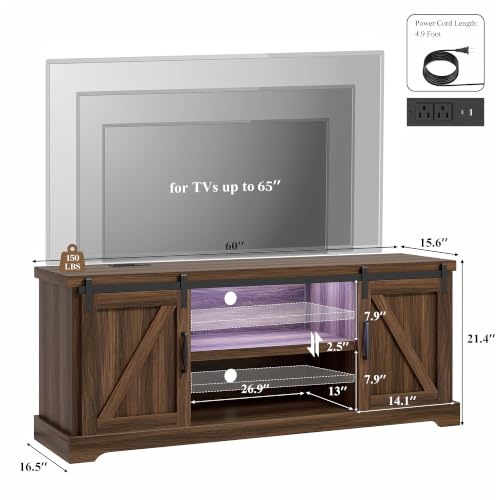 60" Farmhouse TV Stand for 70" TVs, Modern Entertainment Center, Brown, view 3