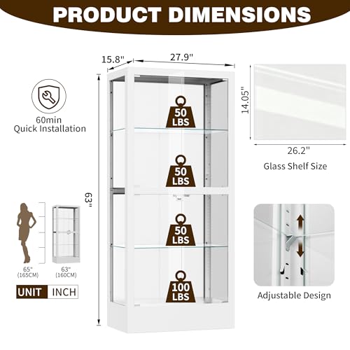 4-Sided Glass Display Cabinet with Lock & 13 Color Light, view 4