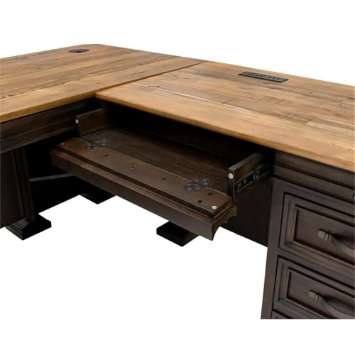 Executive L-Desk & Return, 68 x 72 x 30 in, Solid Wood Plank Top, Brown Finish, view 8