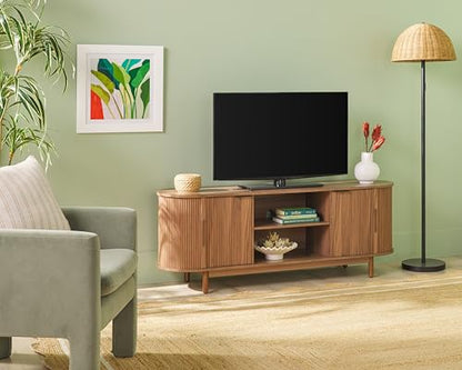 Chloe Curved Reeded TV Stand, Sliding Doors, 65 Inch, 60 inch, Mocha