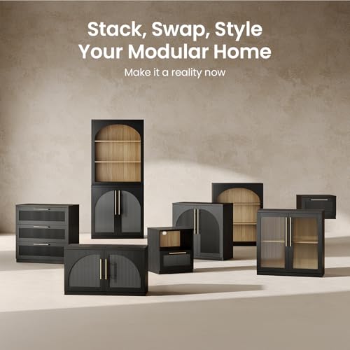 Arched Sideboard Cabinets, Modular Buffet Table, Black, view 4
