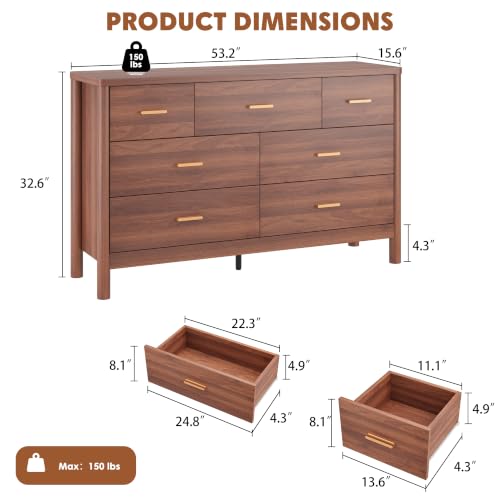 7 Drawer Dresser, Modern Wooden Storage Chest of Drawers, Walnut, view 3