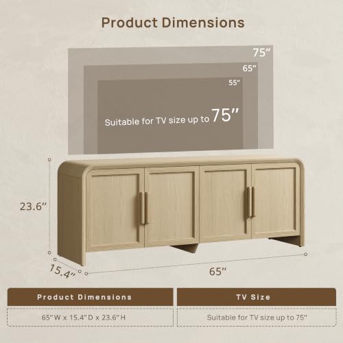 65" Mid Century Modern TV Stand with Storage for 75" TV, view 3