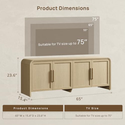 65" Mid Century Modern TV Stand with Storage for 75" TV, view 3