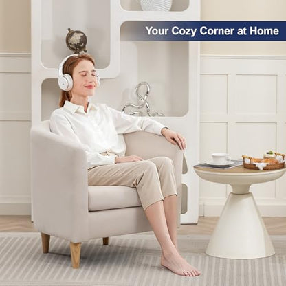 Accent Barrel Chair, Modern Comfy Living Room Chairs with Armrest Small Reading Chair with Cozy Soft Padded for Bedroom Reception Room Cafe, White