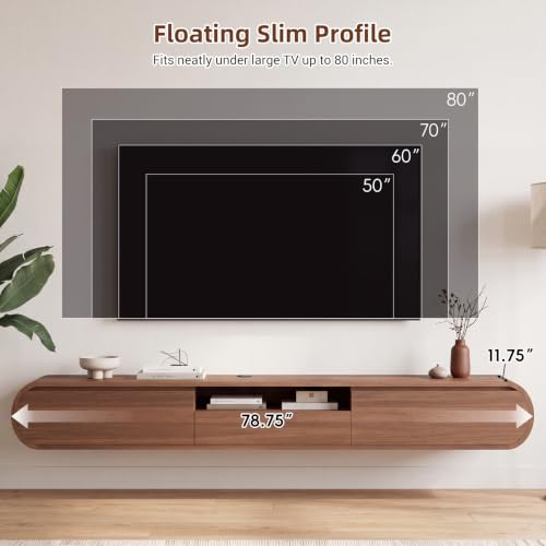 Floating TV Stand with Storage, Wall Mounted Entertainment Center, Walnut, view 5