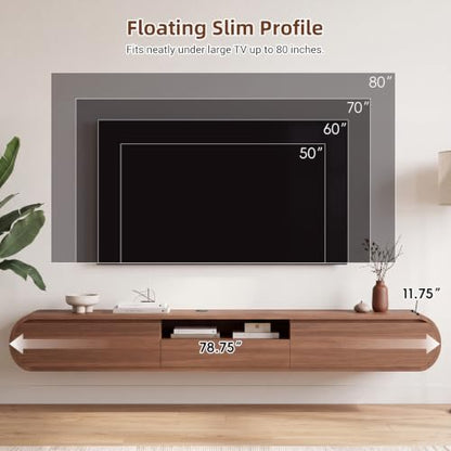 Floating TV Stand with Storage, Wall Mounted Entertainment Center, Walnut, view 5