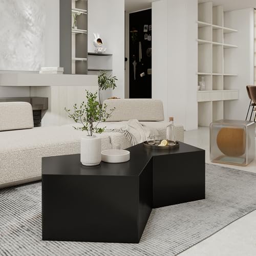 Irregular Pentagon Nesting Coffee Table,Black Modern Centre Table,Set of 2 End Table for Living Room,Office