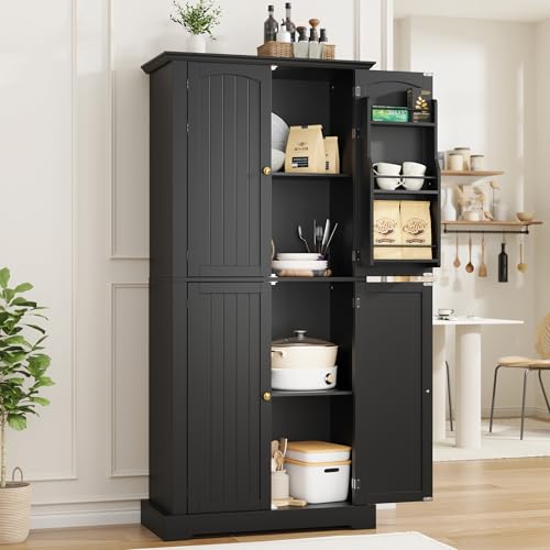 Black farmhouse pantry cabinet with hanging shelves, view 4