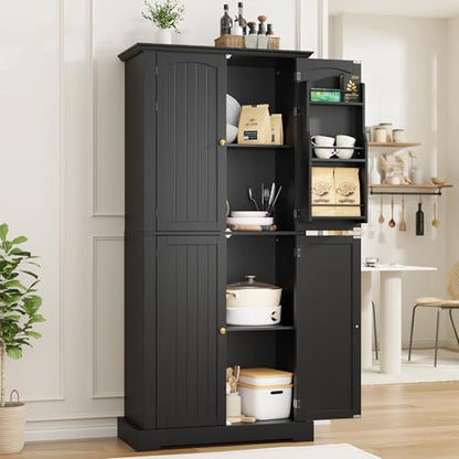 Black farmhouse pantry cabinet with hanging shelves, view 4