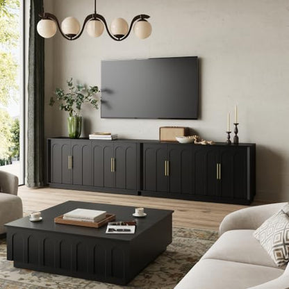 67" Sideboard Buffet Cabinet with Storage, Arched Doors, Black, view 6