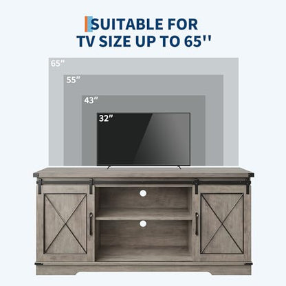 Farmhouse TV Stand for 65 Inch TV, Sliding Barn Doors, Grey, view 7